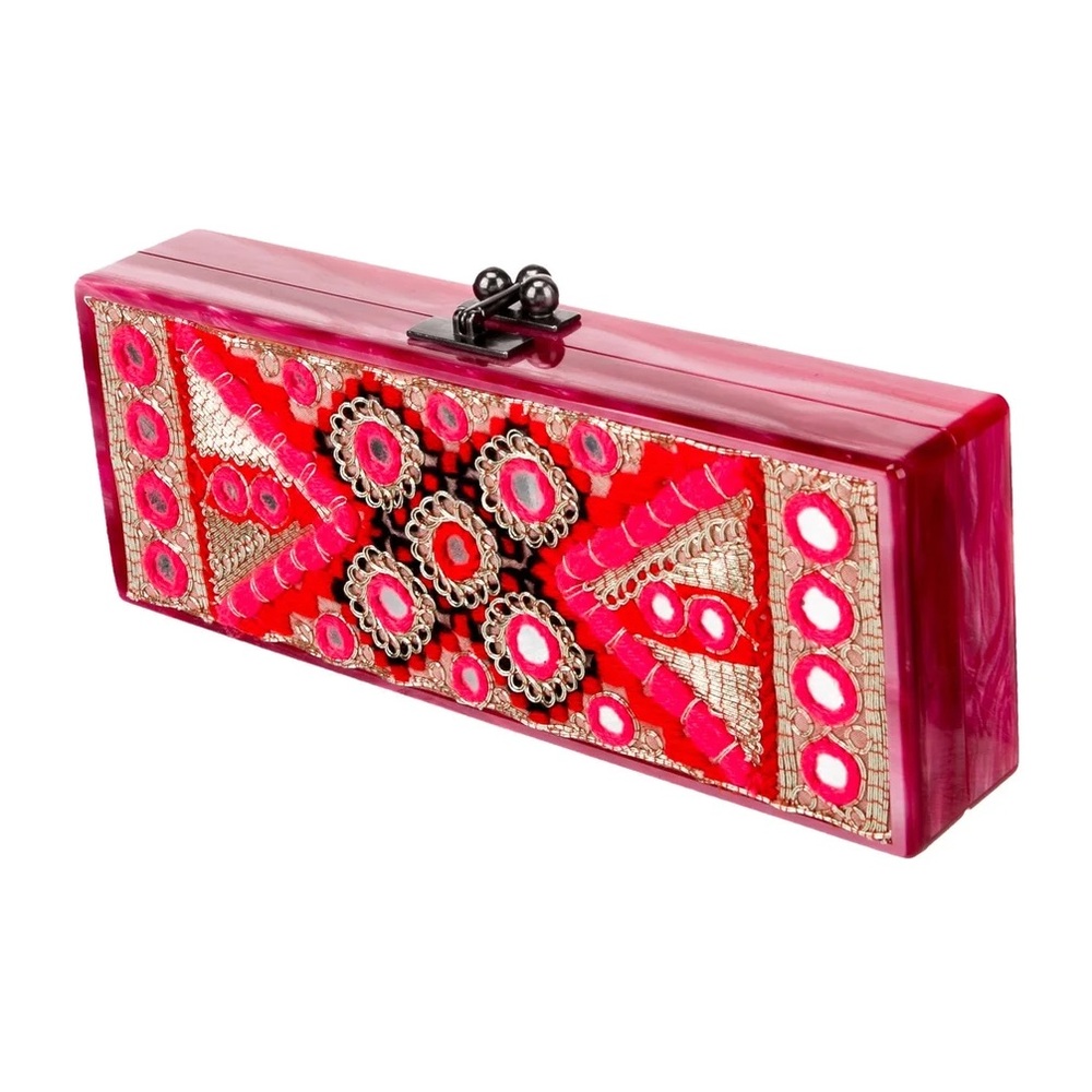 Edie Parker Textile-Embellished Acrylic Minaudière in Pink